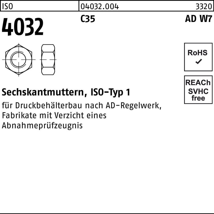 Sechskantmutter ISO 4032 M27 1.0501 (C35) AD W7 25 Stück