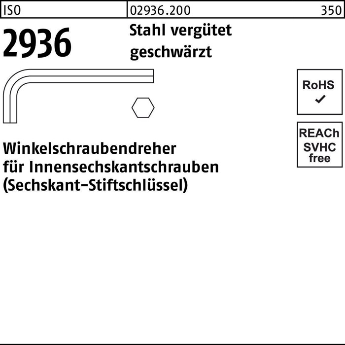 Winkelschraubendreher ISO 2936 Innen-6kt SW 0,7 Stahl vergütet geschw. 100St.
