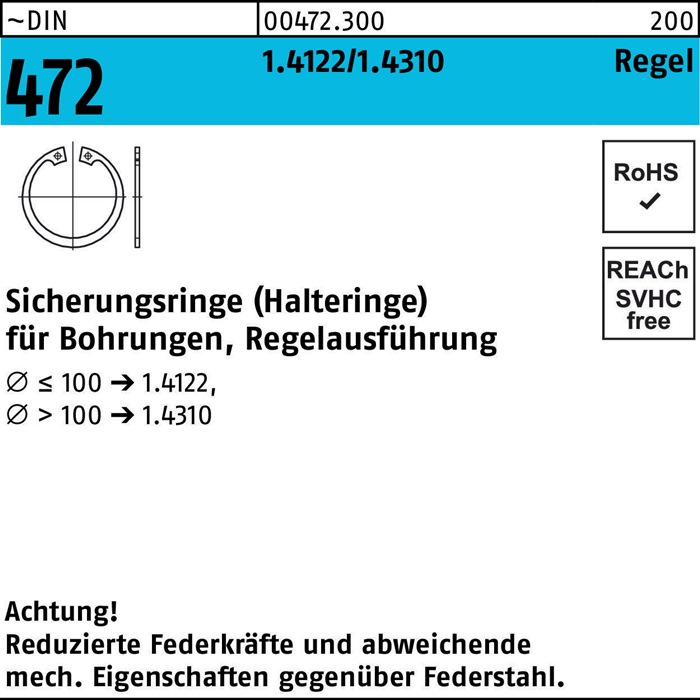 Sicherungsring DIN 472 130x 4 1.4310 Regelausf. 1 Stück