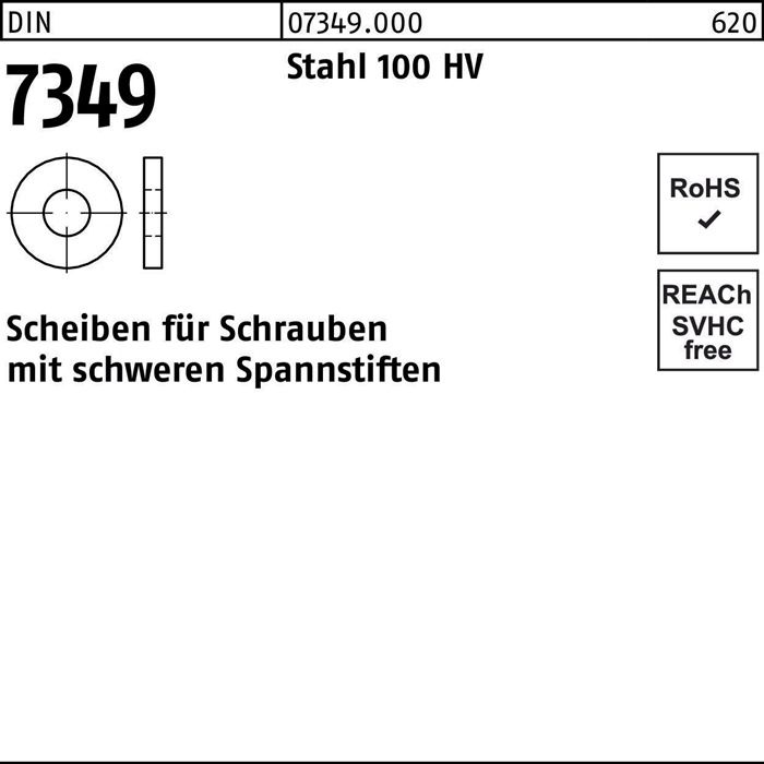 Scheibe DIN 7349 21x44x 8 Stahl 100HV 25 Stück
