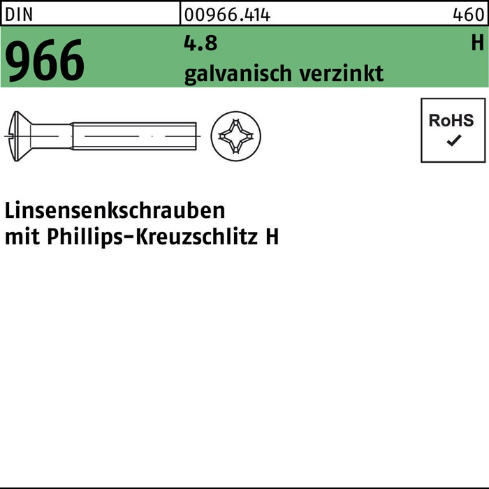 Linsensenkschraube DIN 966 Kreuzschlitz PH M2,5x10-H 4.8 galv.verz. 200St.