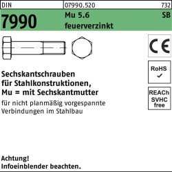 Sechskantschraube DIN 7990 CE Sechskantmutter M12x40 5.6 feuerverz. 100St.