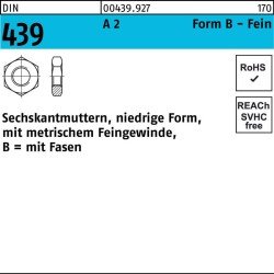 Sechskantmutter DIN 439/ISO 4035 FormB BM 14x 1,5 A 2 25 Stück