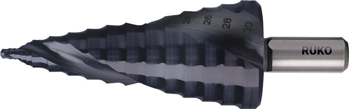 Stufenbohrer ULTIMATECUT Bohrber.8-30mm HSS RUnaTEC Spiralnut Z.2 Stufen 12 RUKO
