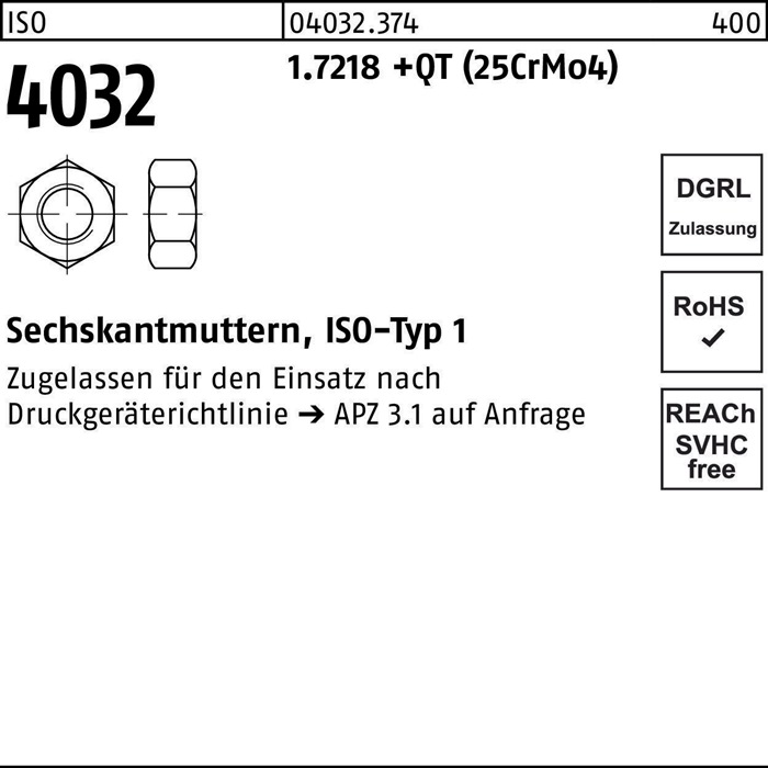 Sechskantmutter ISO 4032 M24 1.7218 +QT (25CrMo4) 50 Stück