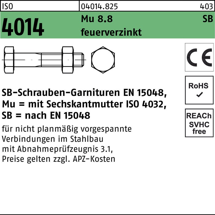 Sechskantschraube ISO 4014 Schaft/Mutter M27x 180 8.8 feuerverz. SB 1St.