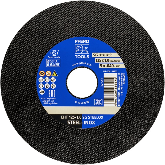 Trennscheibe SG STEELOX D125x1mm ger.INOX Bohr.22,23mm PFERD