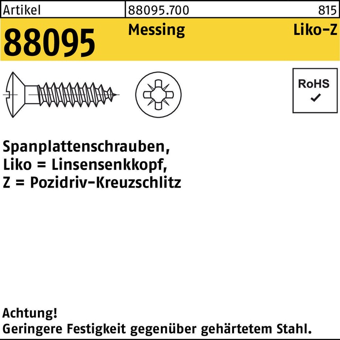 Spanplattenschraube R 88095 Liko PZ 4x 30-Z Messing 1000 Stück