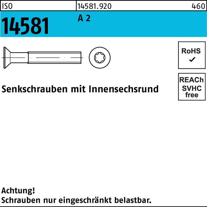 Senkschraube ISO 14581 ISR M6x 8 T30 A 2 1000 Stück