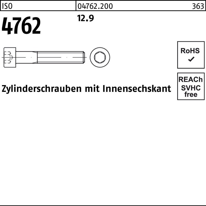 Zylinderschraube ISO 4762 Innen-6kt M4x 30 12.9 500 Stück