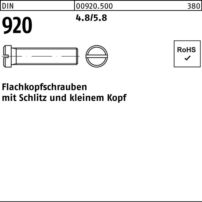 Flachkopfschraube DIN 920 Schlitz M4x 12 4.8/5.8 100 Stück