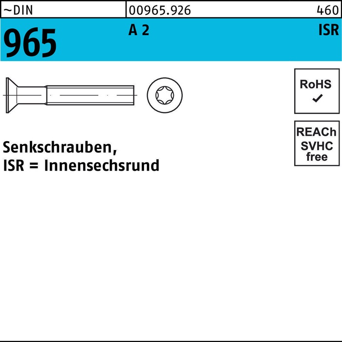 Senkschraube DIN 965 ISR M4x 8-T20 A 2 1000 Stück