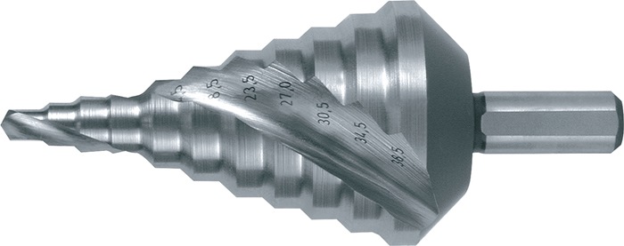 Stufenbohrer Bohrber.5,3-38,5mm HSS Spiralnut Z.2 Stufen 11 RUKO