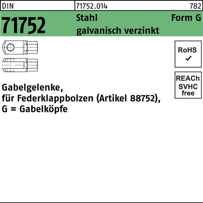 Gabelgelenk DIN 71752 f.Federklappbolzen G 10x20 Stahl galv.verz. 10St.