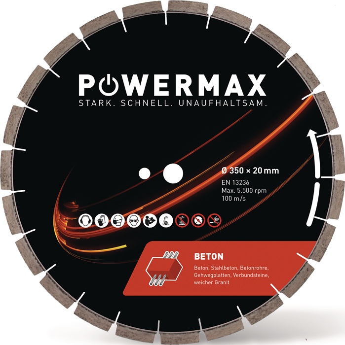 Diamanttrennscheibe PowerMax Beton D.500mm Bohr.25,4mm Seg.-B.3,8mm