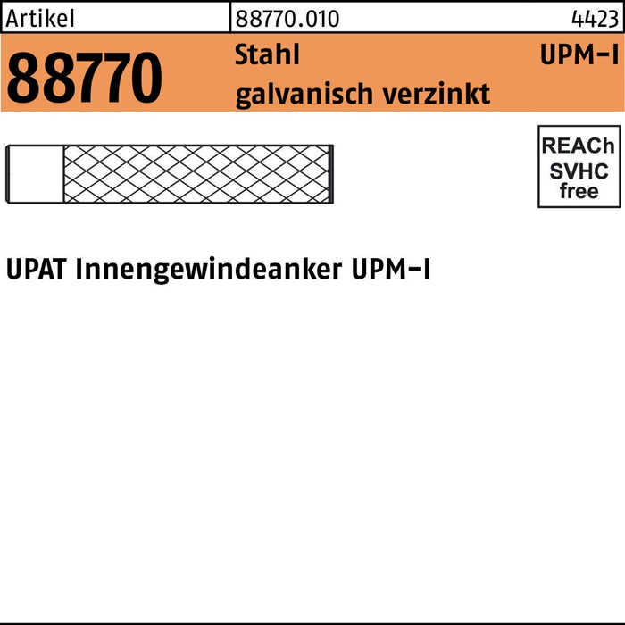 Innengewindeanker R 88770 UPM-I 8 Stahl galv.verz. 10 Stück UPAT
