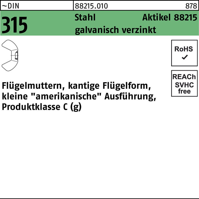 Flügelmutter R 88215 M6 Stahl galv.verz. 500 Stück