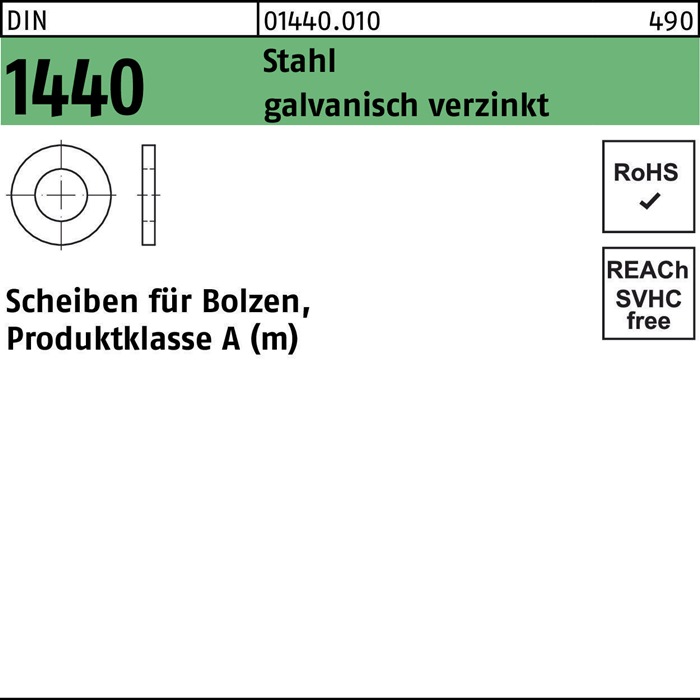 Scheibe DIN 1440 f.Bolzen 33x 50x 5 Stahl galv.verz. 100 Stück