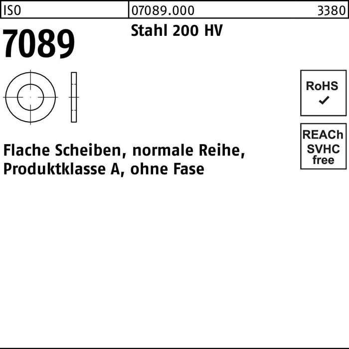 Unterlegscheibe ISO 7089 o.Fase 36 Stahl 200 HV 50 Stück