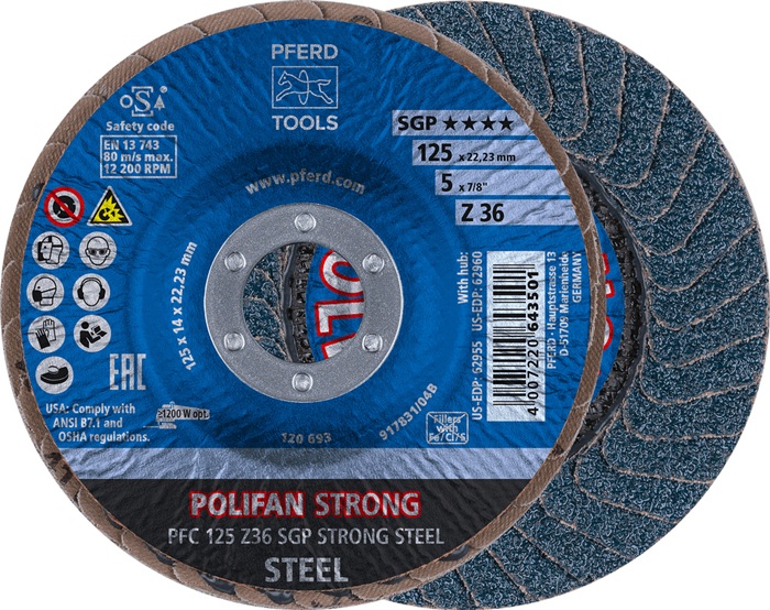 Fächerscheibe POLIFAN Z SGP STRONG STEEL D.125mm K.36 kon.INOX ZK PFERD