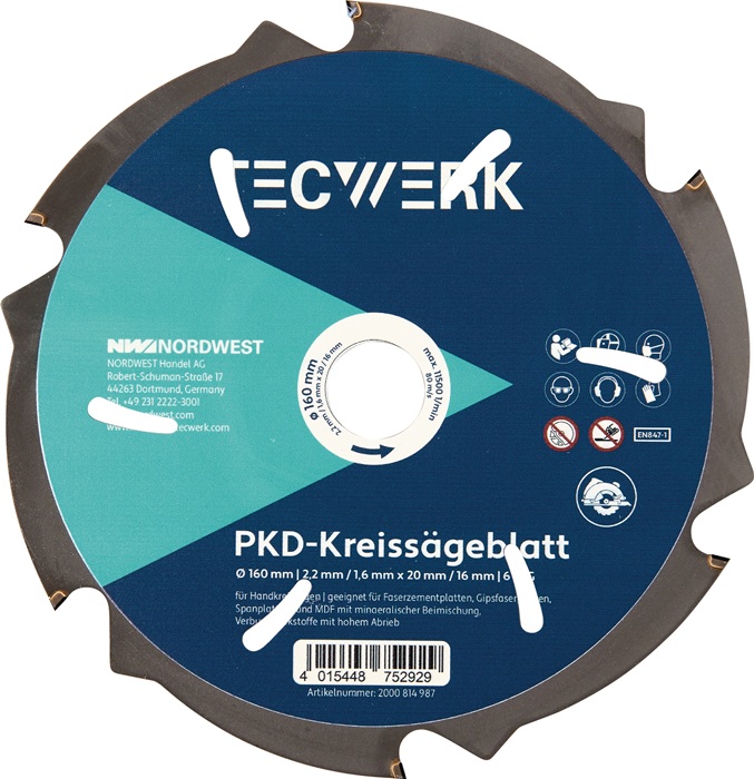 Handkreissägeblatt AD 160mm Z.6 PKD Schnitt-B.2,2mm TECWERK