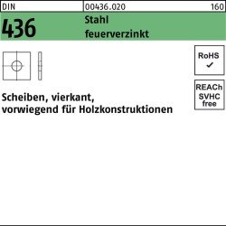 Unterlegscheibe DIN 436 vierkant 36x 100x 6 Stahl feuerverz. 25 Stück