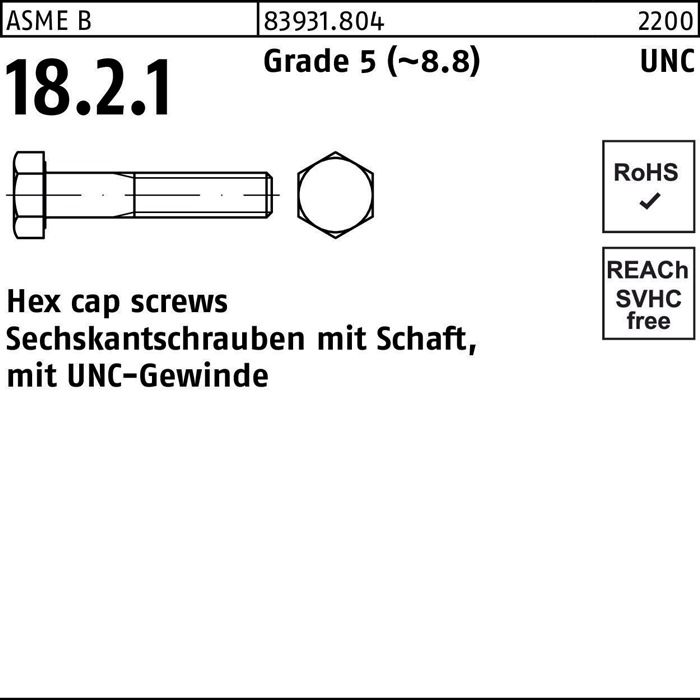 Sechskantschraube R 83931 UNC-Gewinde/Schaft 3/8x 3 1/4 Grade 5 (~8.8) 100St.