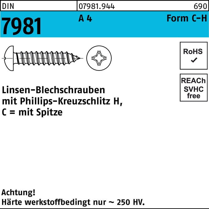 Blechschraube DIN 7981 LIKO PH C 6,3x 13-H A 4 250 Stück