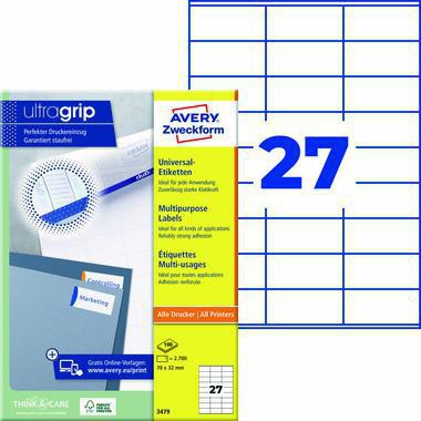 Avery Zweckform Universaletikett 3479 70x32mm weiß 2.700 St./Pack.
