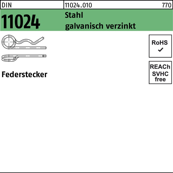 Federstecker DIN 11024 6,3/26,1-34 Stahl galv.verz. 50 Stück