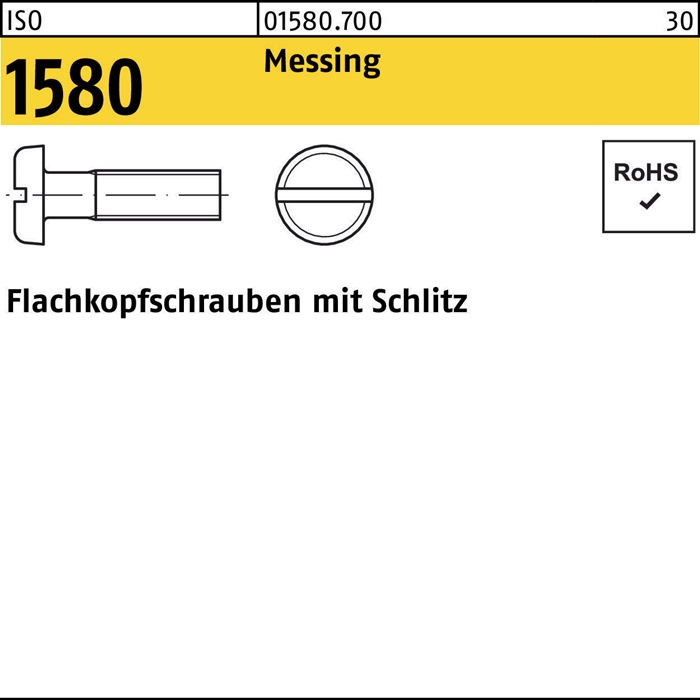 Flachkopfschraube ISO 1580 Schlitz M4x 35 Messing 200 Stück