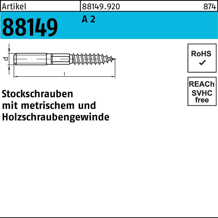 Stockschraube R 88149 Typ 23 E M8x 150 A 2 50 Stück