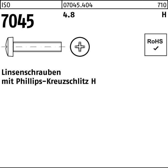 Flachkopfschraube ISO 7045 PH M6x 20-H 4.8 1000 Stück