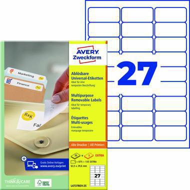 Avery Zweckform Etikett L4737REV-25 63,5x29,6mm weiß 810 St./Pack.