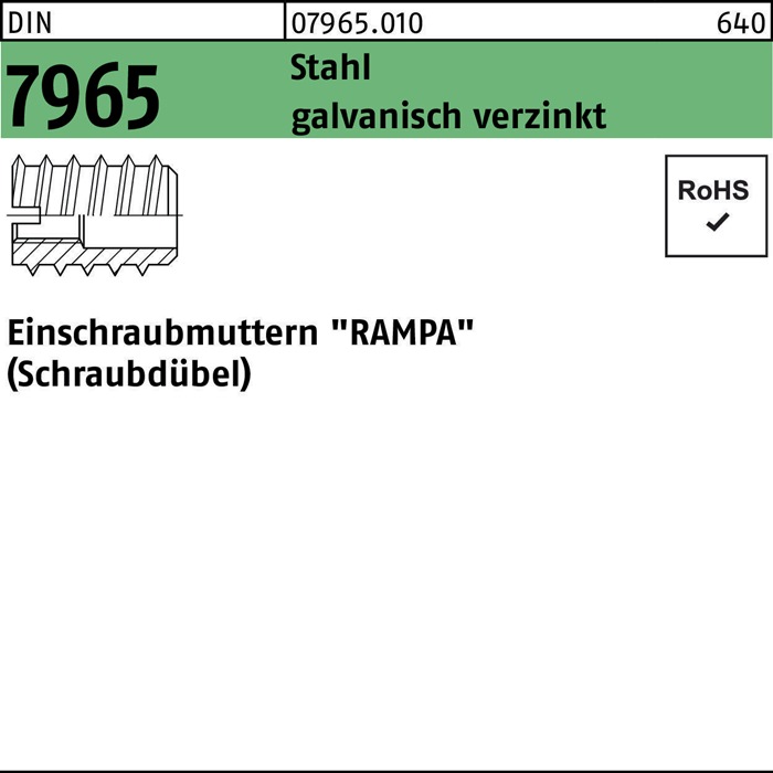 Einschraubmutter DIN 7965 M8x 30 Stahl galv.verz. 100 Stück
