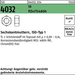Sechskantmutter ISO 4032 M8 10 zinkbesch. Gleitmittel flZnnc 480h-L 1000 Stück