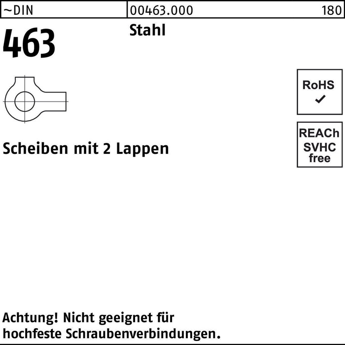 Scheibe DIN 463 m.2 Lappen 8,4 Stahl 100 Stück