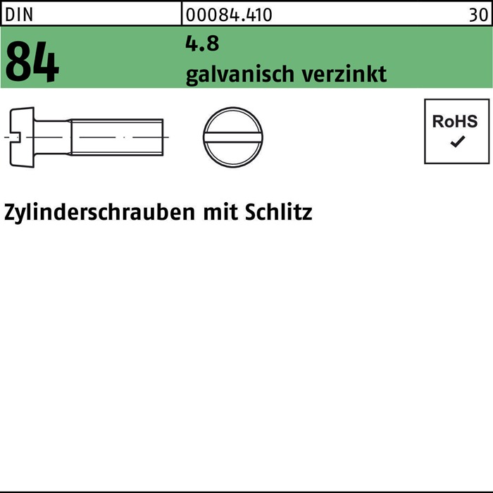 Zylinderschraube DIN 84 m.Schlitz M4x 28 4.8 galv.verz. 200St.