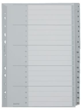 Leitz Register 12840000 1-20 DIN A4 volle Höhe 20teilig PP grau