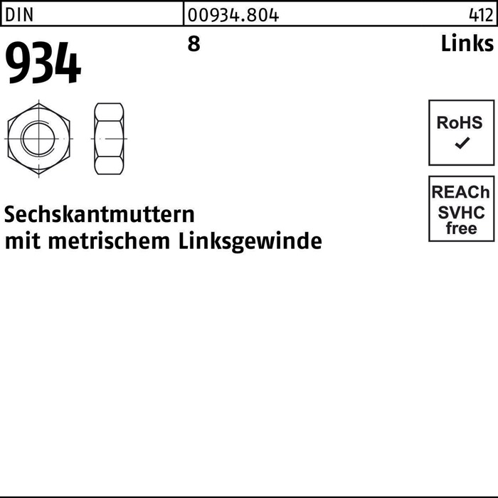 Sechskantmutter DIN 934 links M24 -LH 8 50 Stück