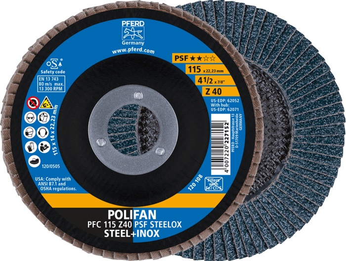 Fächerscheibe POLIFAN Z PSF STEELOX D.115mm K.40 kon.STA/INOX ZK PFERD