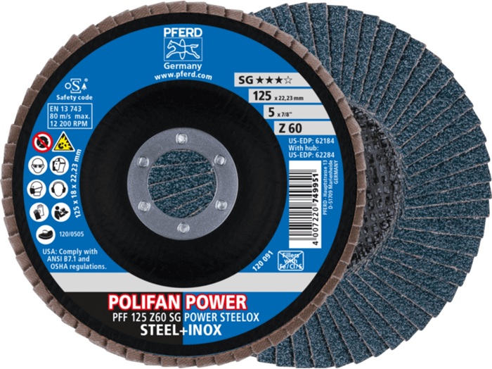 Fächerscheibe POLIFAN Z SG POWER STEELOX D.125mm K.60 INOX ZK Ausf.fl.PFERD