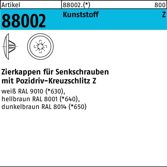 Zierkappe R 88002 f.PZ 3x 13/5,5-6 Ku. hellbraun 1000St.