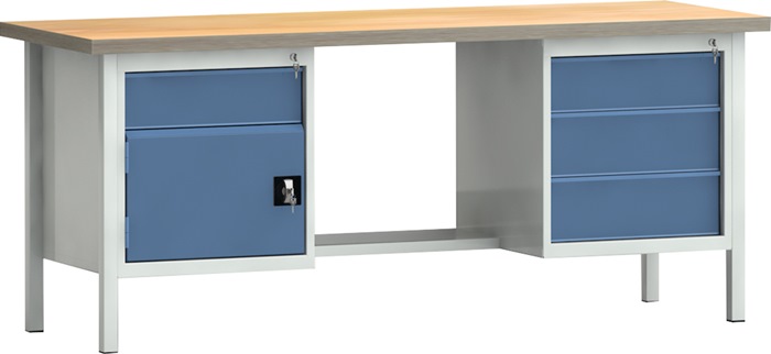 Werkbank PW 700 B2000xT700xH840mm Buche Multiplex grau/brillantblau 4Schubl.1Tür