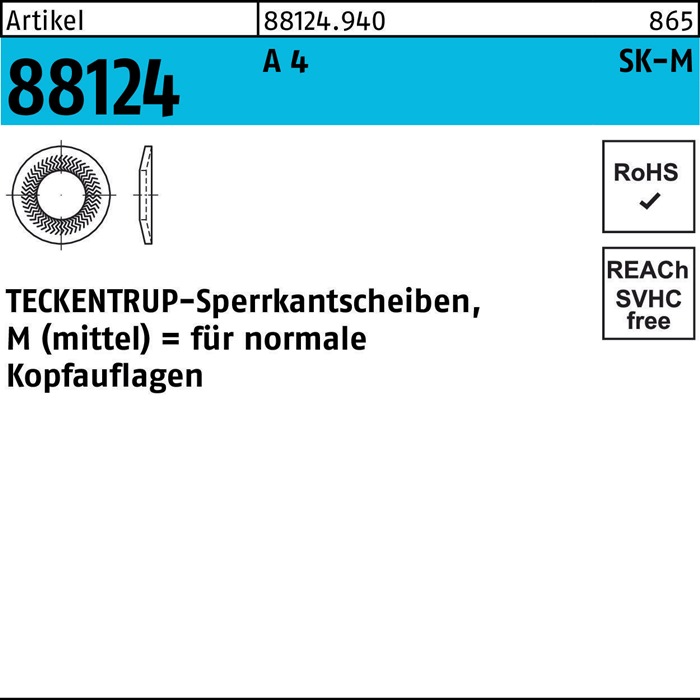 Sperrkantscheibe R 88124 M4x10,2x1 A 4 1000 Stück TECKENTRUP