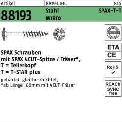 Tellerkopfschraube R 88193 Spitze/T-STAR 6x140/68-T30 Sta verz. WIROX 100St SPAX