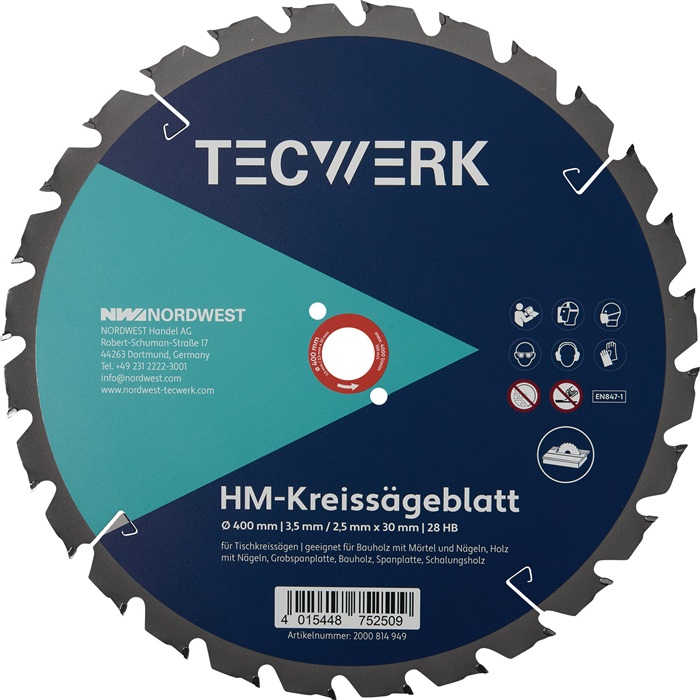 Tischkreissägeblatt AD 400mm Z.28 HB Schnitt-B.3,5mm TECWERK