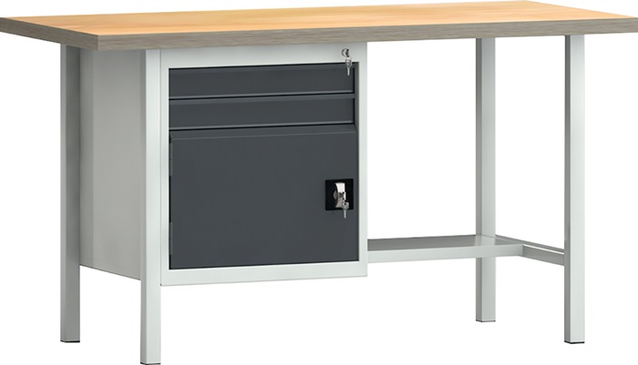 Werkbank PW 700 B1500xT700xH840mm Buche Multiplex lichtgrau/grau 2 Schubl.1 Tür