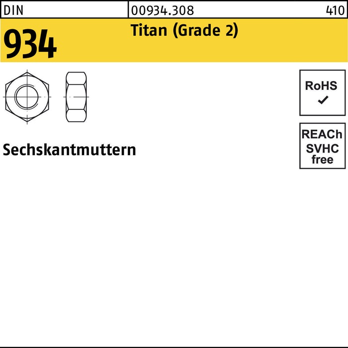 Sechskantmutter DIN 934 M16 Titan (Grade 2) 25 Stück