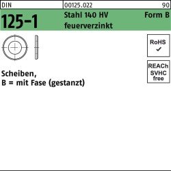Unterlegscheibe DIN 125-1 B 27x50x4 Stahl 140 HV feuerverz. gestanzt 100St.